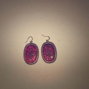 Dark red tin & rhinestone earrings